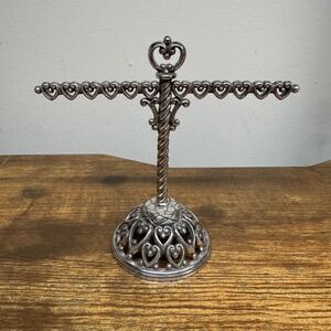 Brighton Silver Heart Scroll Jewelry Stand Earring Display T-Bar Organizer
